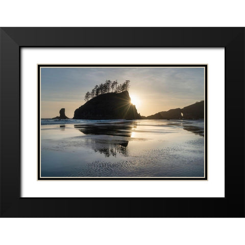 Sunset at Second Beach during low tide-Olympic National Park-Washington State Black Modern Wood Framed Art Print with Double Matting by Majchrowicz, Alan