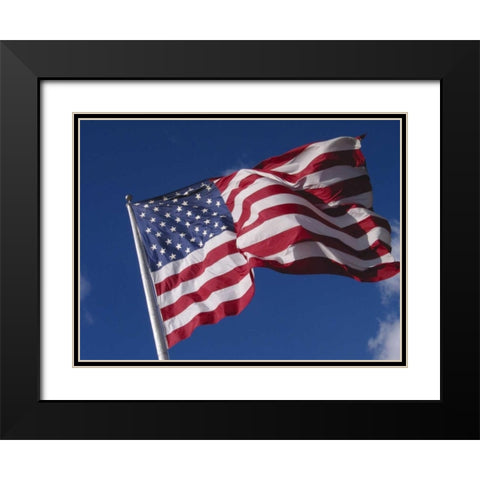 Washington, Cle Elum American flag flaps in wind Black Modern Wood Framed Art Print with Double Matting by Ross, Nancy ,  Steve