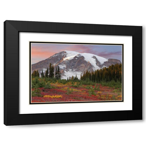Washington Sunset over Mount Rainier and valley Black Modern Wood Framed Art Print with Double Matting by Paulson, Don