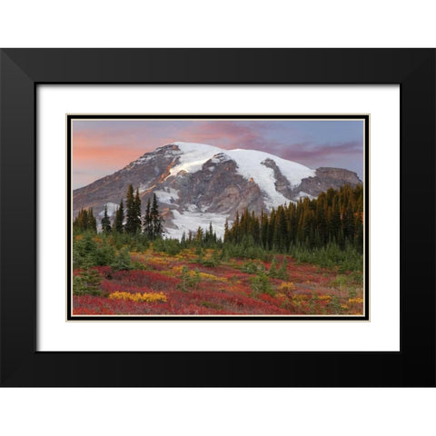 Washington Sunset over Mount Rainier and valley Black Modern Wood Framed Art Print with Double Matting by Paulson, Don