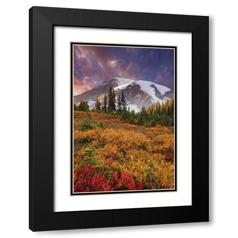 Washington Sunset over Mount Rainier and valley Black Modern Wood Framed Art Print with Double Matting by Paulson, Don