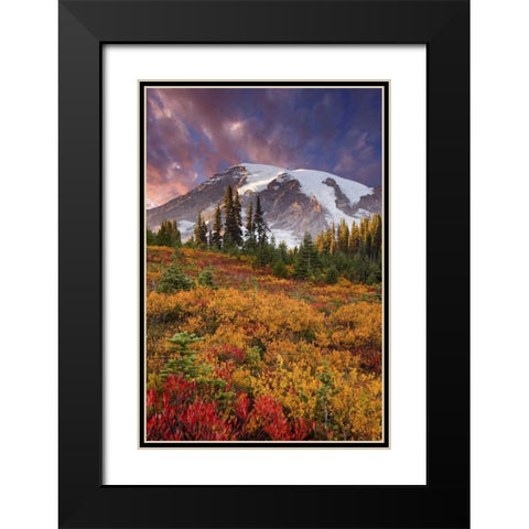 Washington Sunset over Mount Rainier and valley Black Modern Wood Framed Art Print with Double Matting by Paulson, Don