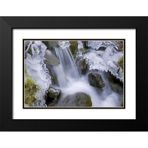 Washington, Olympic NP Icy winter waterfall Black Modern Wood Framed Art Print with Double Matting by Paulson, Don