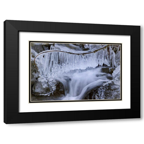 Washington, Olympic NP Icy winter waterfall Black Modern Wood Framed Art Print with Double Matting by Paulson, Don
