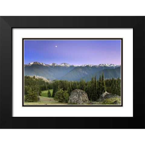 WA, Olympic NP Moonrise viewed from Deer Park Black Modern Wood Framed Art Print with Double Matting by Paulson, Don