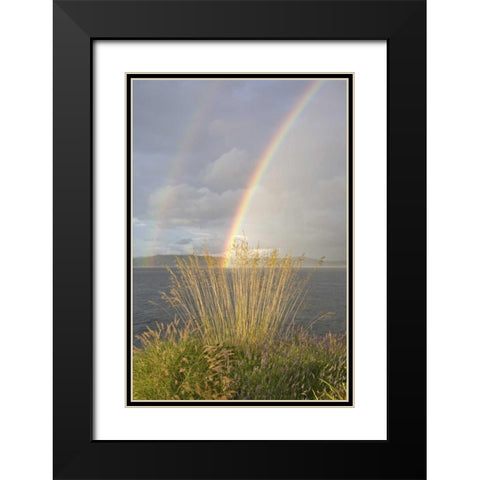 WA, Seabeck Double rainbow over the Hood Canal Black Modern Wood Framed Art Print with Double Matting by Paulson, Don