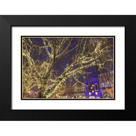 WA, Leavenworth Christmas lights line the town Black Modern Wood Framed Art Print with Double Matting by Paulson, Don