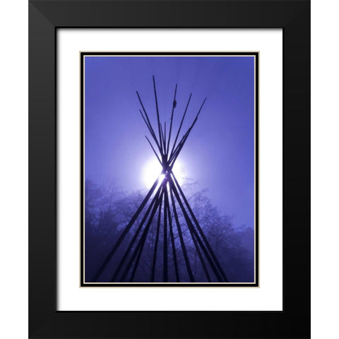 WA, Seabeck Teepee frame backlit by full moon Black Modern Wood Framed Art Print with Double Matting by Paulson, Don