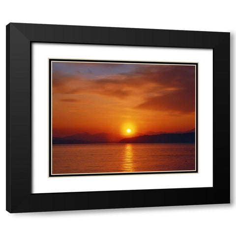 WA, Sunset over the Olympic Mountains and Sound Black Modern Wood Framed Art Print with Double Matting by Terrill, Steve