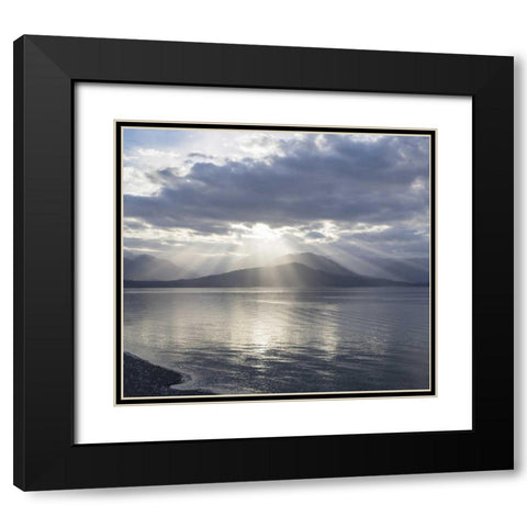 WA, Seabeck God rays over Hood Canal Black Modern Wood Framed Art Print with Double Matting by Paulson, Don