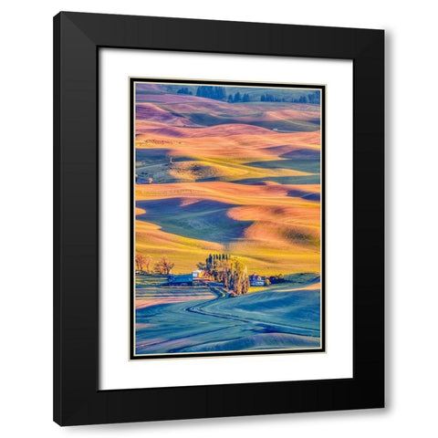 Washington State-Palouse Steptoe Village and farmland at sunset  Black Modern Wood Framed Art Print with Double Matting by Jaynes Gallery