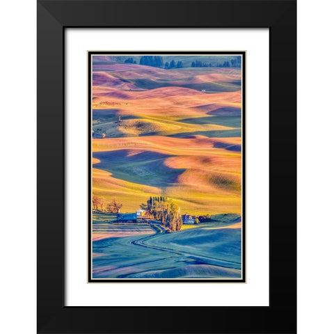 Washington State-Palouse Steptoe Village and farmland at sunset  Black Modern Wood Framed Art Print with Double Matting by Jaynes Gallery