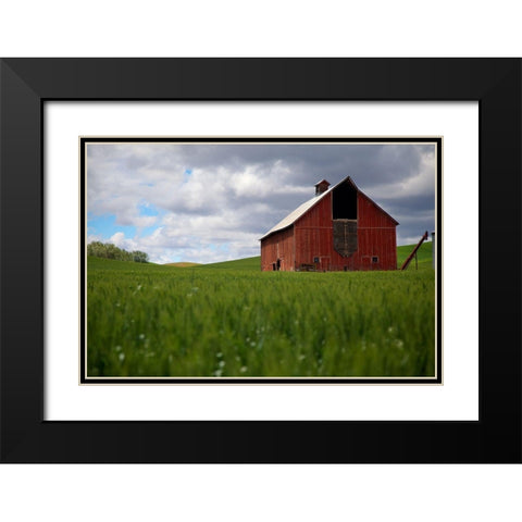 Washington State-Palouse Red barn in farm field Black Modern Wood Framed Art Print with Double Matting by Jaynes Gallery