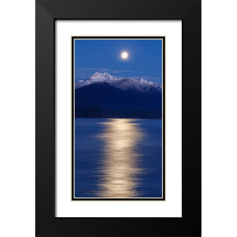 Washington State-Seabeck Moon over Olympic Mountains and Hood Canal at sunrise Black Modern Wood Framed Art Print with Double Matting by Jaynes Gallery