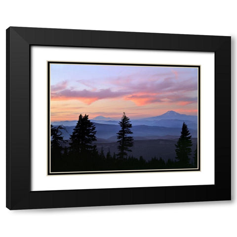 Washington State Sunset landscape with Mt Adams and Mt Rainier Black Modern Wood Framed Art Print with Double Matting by Jaynes Gallery