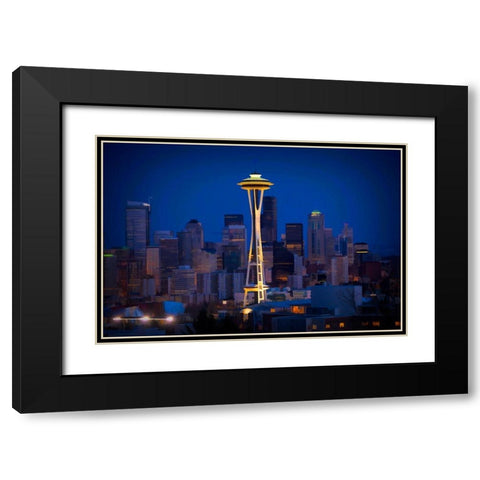 Washington State Abstract of downtown and Space Needle Black Modern Wood Framed Art Print with Double Matting by Jaynes Gallery