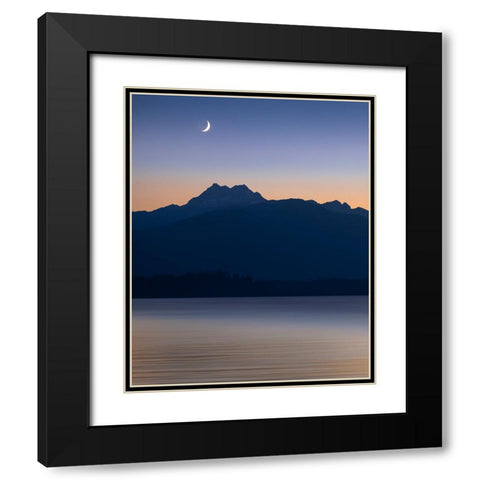 USA-Washington State-Seabeck Crescent moon at sunset over Hood Canal and Olympic Mountains Black Modern Wood Framed Art Print with Double Matting by Jaynes Gallery