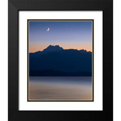 USA-Washington State-Seabeck Crescent moon at sunset over Hood Canal and Olympic Mountains Black Modern Wood Framed Art Print with Double Matting by Jaynes Gallery