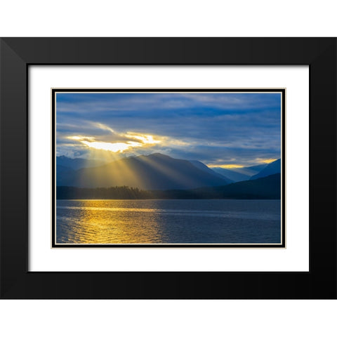 USA-Washington State-Seabeck Sunburst over Hood Canal and Olympic Mountains at sunset Black Modern Wood Framed Art Print with Double Matting by Jaynes Gallery