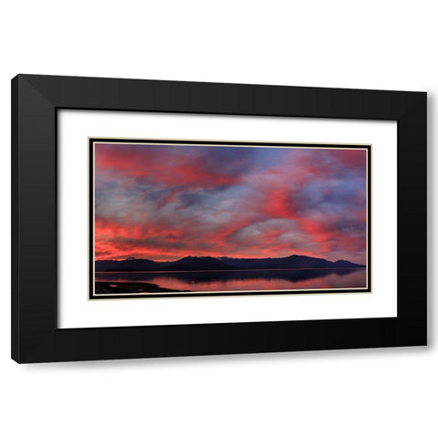 USA- Washington State- Seabeck. Panoramic of sunset on Olympic Mountains and Hood Canal. Black Modern Wood Framed Art Print with Double Matting by Jaynes Gallery