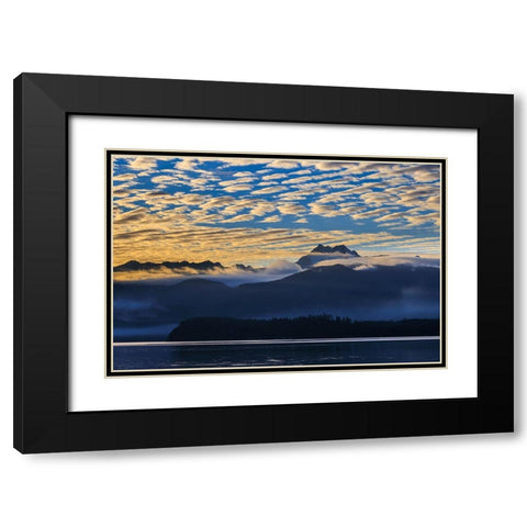 USA- Washington State- Seabeck. Sunset over Olympic Mountains and Hood Canal. Black Modern Wood Framed Art Print with Double Matting by Jaynes Gallery