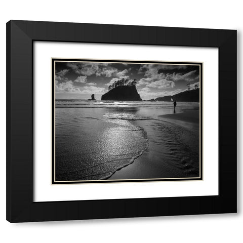 Usa-Washington State A beachgoer strolling Second Beach in late afternoon Black Modern Wood Framed Art Print with Double Matting by Sederquist, Betty
