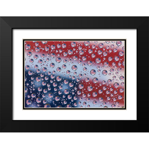 USA- Washington State- Sammamish. American Flag reflections in dew drops Black Modern Wood Framed Art Print with Double Matting by Gulin, Darrell