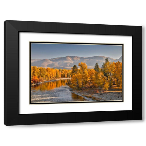 USA- Washington State- Methow Valley and river edged in Fall colored trees. Black Modern Wood Framed Art Print with Double Matting by Gulin, Darrell