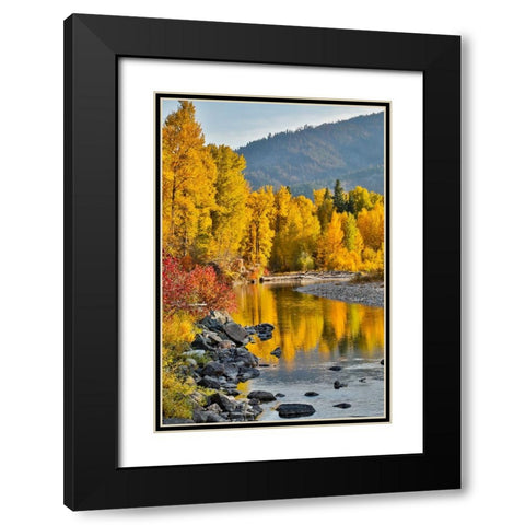 USA- Washington State- Methow Valley and river edged in Fall colored trees. Black Modern Wood Framed Art Print with Double Matting by Gulin, Darrell