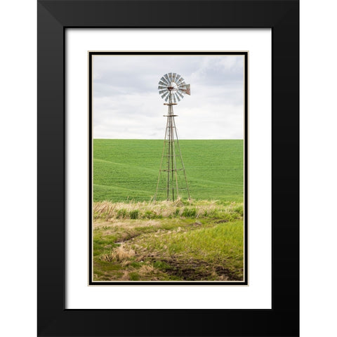 Palouse-Washington State-USA-Windmill in wheat field in the Palouse hills Black Modern Wood Framed Art Print with Double Matting by Wilson, Emily M.