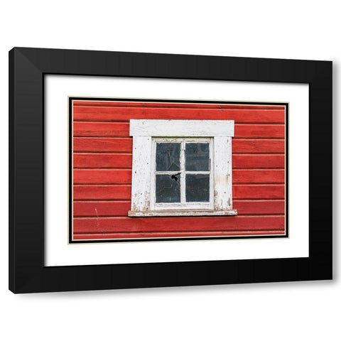 Latah-Washington State-USA-White framed window in a red barn Black Modern Wood Framed Art Print with Double Matting by Wilson, Emily M.