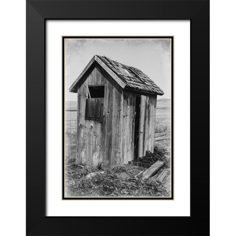 USA- Washington State- Whitman County- Palouse. Bauer Road. Outhouse. Black Modern Wood Framed Art Print with Double Matting by Wilson, Emily M.