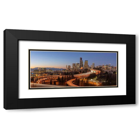 Downtown Seattle skyline in the evening light-Seattle-Washington State Black Modern Wood Framed Art Print with Double Matting by Probst, Greg