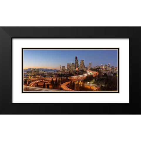 Downtown Seattle skyline in the evening light-Seattle-Washington State Black Modern Wood Framed Art Print with Double Matting by Probst, Greg