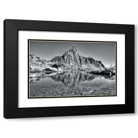Washington State Alpine Lakes Wilderness-Enchantment Lakes-Prusik Peak reflected in Gnome Tarn Black Modern Wood Framed Art Print with Double Matting by Wild, Jamie and Judy