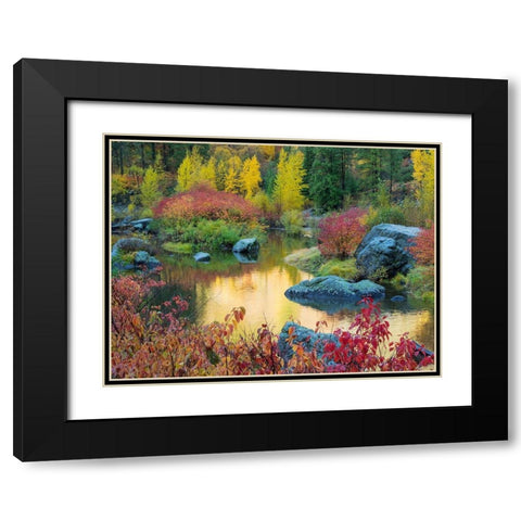 WA-Tumwater Canyon-Autumn reflection Black Modern Wood Framed Art Print with Double Matting by Wild, Jamie and Judy