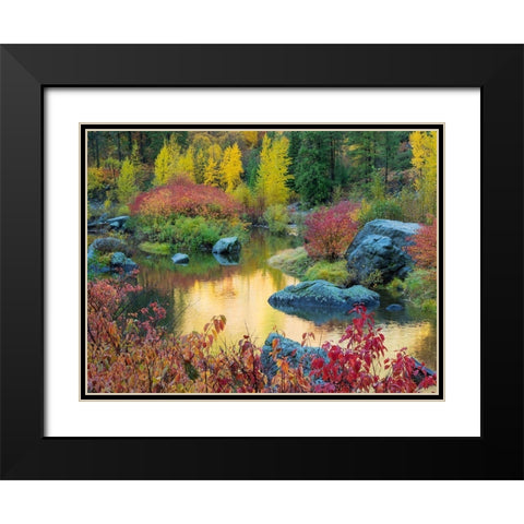 WA-Tumwater Canyon-Autumn reflection Black Modern Wood Framed Art Print with Double Matting by Wild, Jamie and Judy