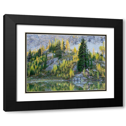 Washington State-North Cascades-Alpine Pond with Larch and Fir trees Black Modern Wood Framed Art Print with Double Matting by Wild, Jamie and Judy