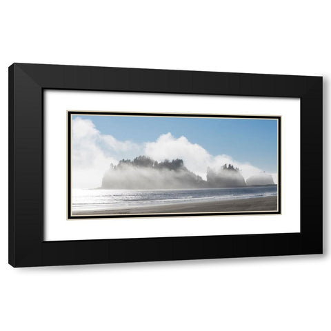 Washington State-Pacific Coast-First Beach James Island in fog Black Modern Wood Framed Art Print with Double Matting by Wild, Jamie and Judy