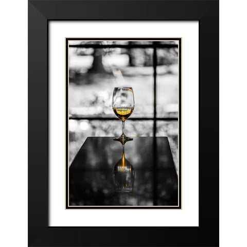 Washington State-Woodinville A glass of white wine reflects a spring day in a Woodinville winery Black Modern Wood Framed Art Print with Double Matting by Duval, Richard