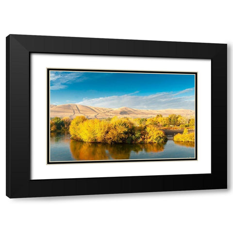 Washington State-Yakima Valley Fall colors are reflected in the Yakima River Black Modern Wood Framed Art Print with Double Matting by Duval, Richard