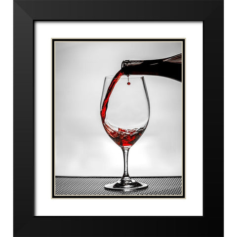 Washington State-Spokane Red wine poured into wine glass creates perfect round drop, Black Modern Wood Framed Art Print with Double Matting by Duval, Richard
