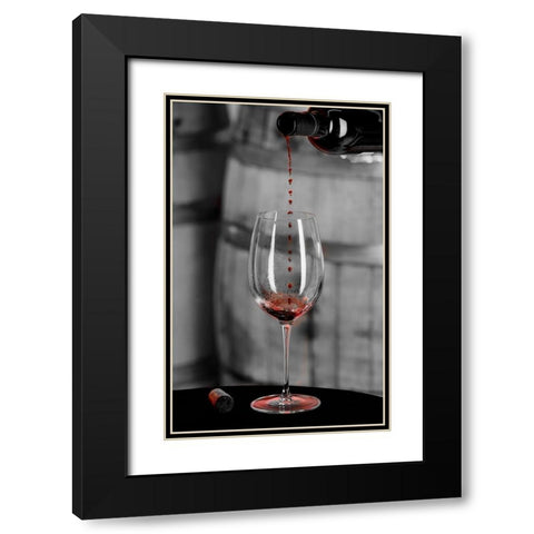 Red wine pouring into is captured in mid-air before it touches wine glass Black Modern Wood Framed Art Print with Double Matting by Duval, Richard