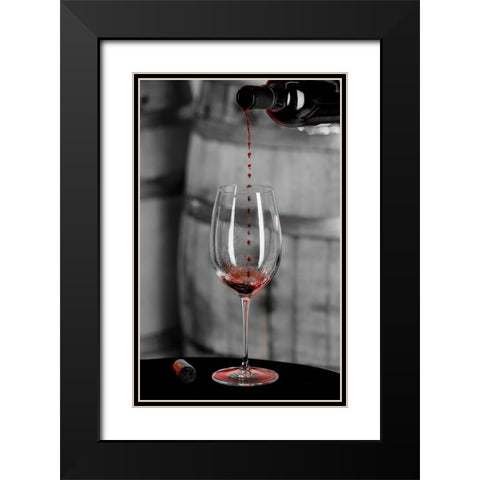 Red wine pouring into is captured in mid-air before it touches wine glass Black Modern Wood Framed Art Print with Double Matting by Duval, Richard