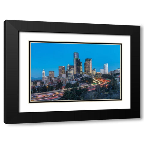 Washington State-Seattle I-5 and Downtown Black Modern Wood Framed Art Print with Double Matting by Tilley, Rob