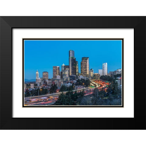 Washington State-Seattle I-5 and Downtown Black Modern Wood Framed Art Print with Double Matting by Tilley, Rob