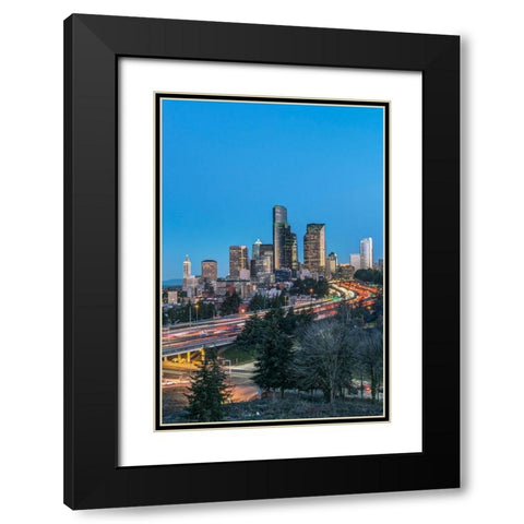 Washington State-Seattle I-5 and Downtown Black Modern Wood Framed Art Print with Double Matting by Tilley, Rob
