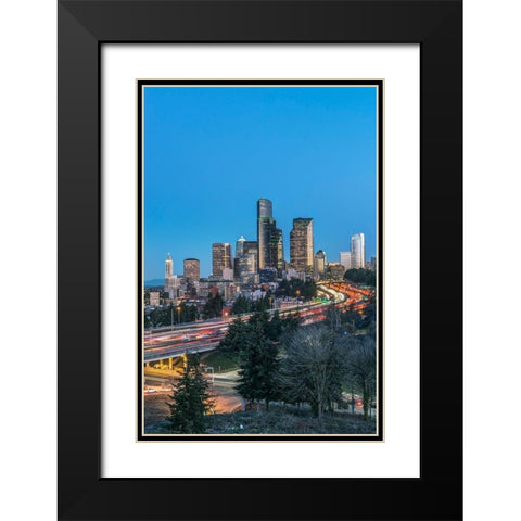 Washington State-Seattle I-5 and Downtown Black Modern Wood Framed Art Print with Double Matting by Tilley, Rob