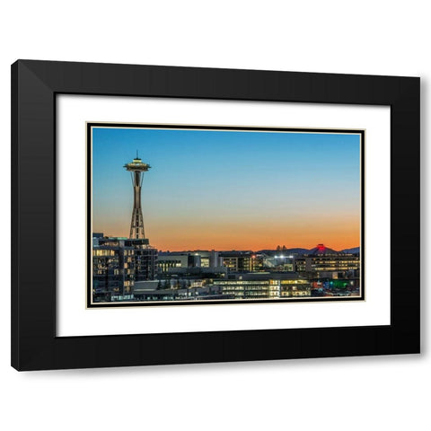 Washington State-Seattle Skyline at Sunset Black Modern Wood Framed Art Print with Double Matting by Tilley, Rob