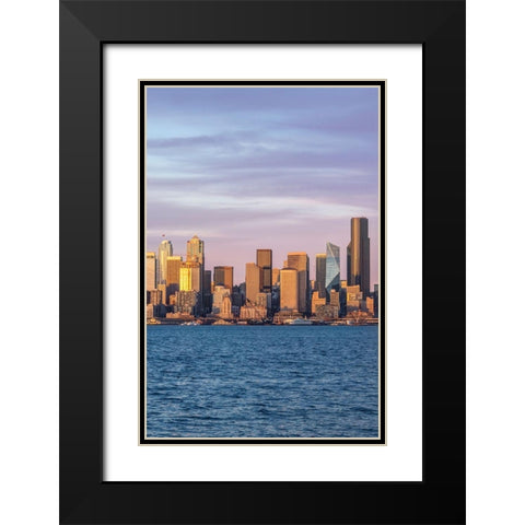 Washington State-Seattle Skyline at Sunset Black Modern Wood Framed Art Print with Double Matting by Tilley, Rob